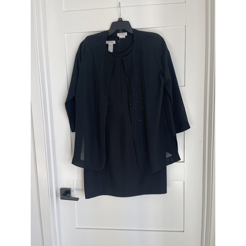 Liz Claiborne Black Dress Size 14 Petite With Sequin Detail Jacket